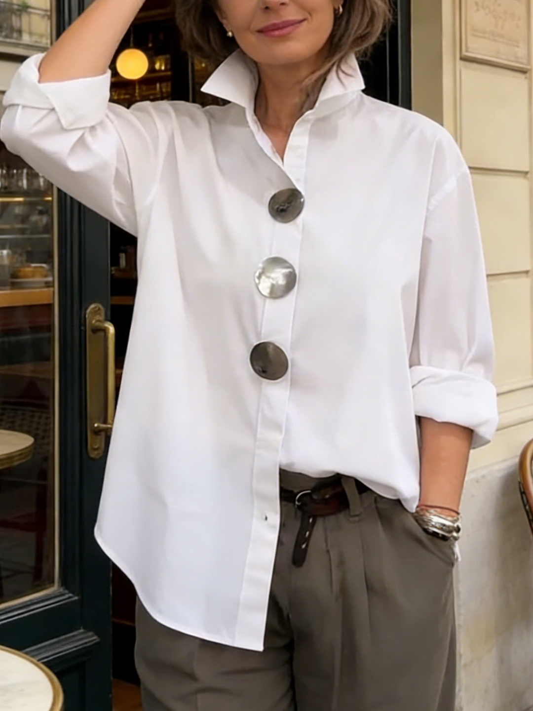 Stellara | Stand Collar Button Blouse