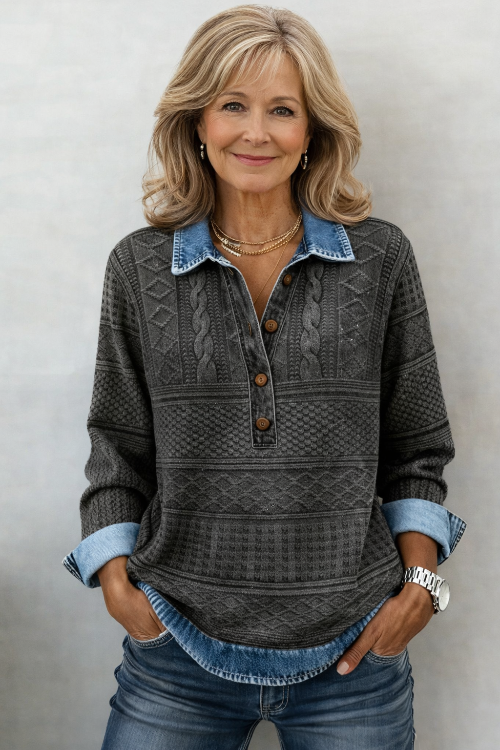 Dolores |Trendy Sweatshirt with Half Button and Collar