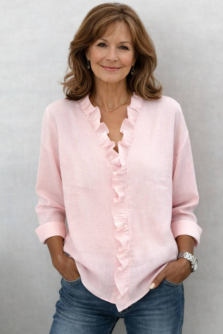 Indie | Blouse with Ruffles, V-Neck and Long Sleeves