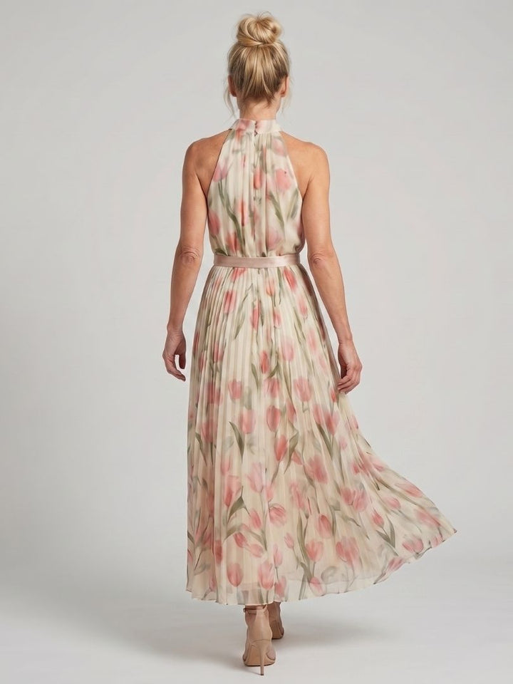 florentine halter midi dress MILLIE White Millie Floral Halter Midi Dress