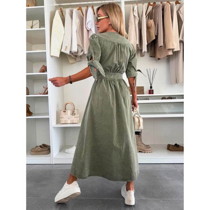 MAELLE™ – Elegant V-Neck Midi Dress