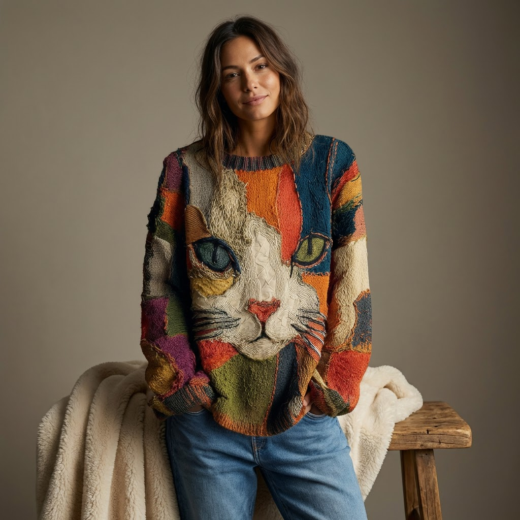 ZAIRA™ - Artistic Cat Print Sweatshirt