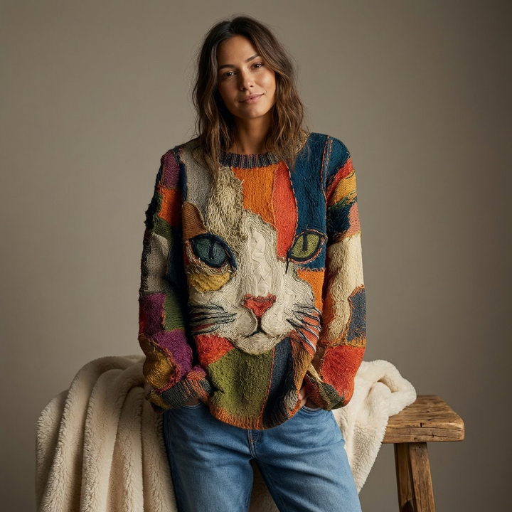 ZAIRA™ - Artistic Cat Print Sweatshirt