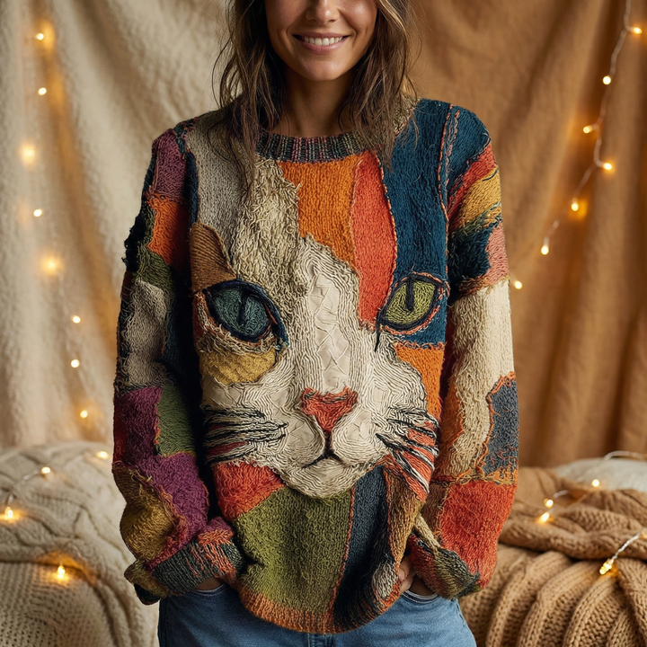 ZAIRA™ - Artistic Cat Print Sweatshirt