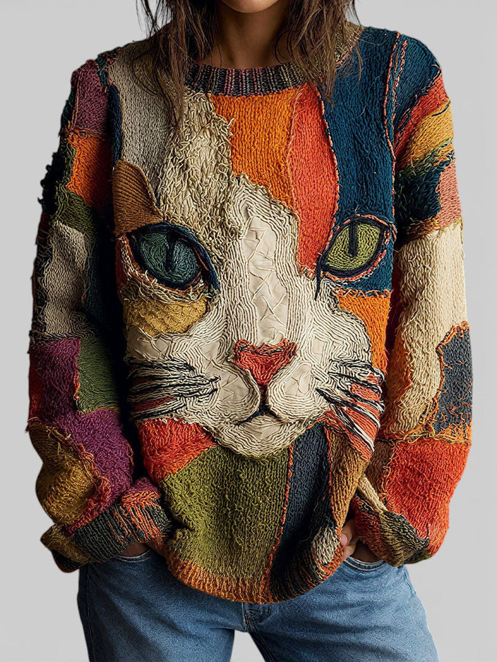 ZAIRA™ - Artistic Cat Print Sweatshirt